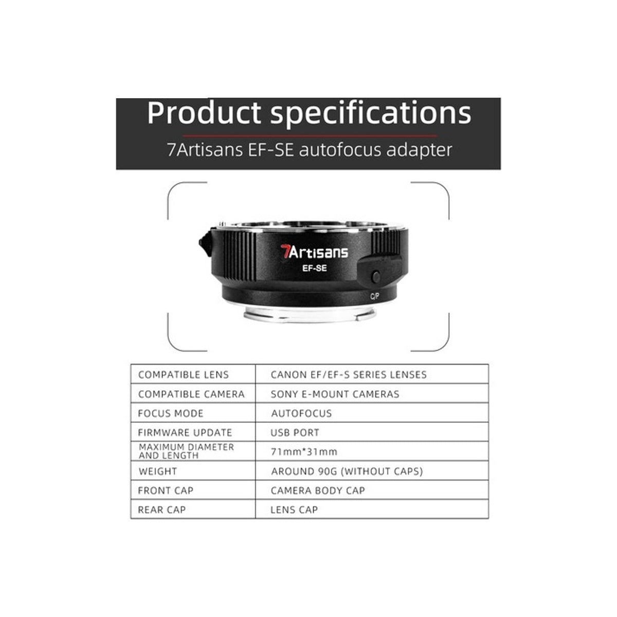 7Artisans EF-SE AF Lens Adapter Canon EF to Sony E
