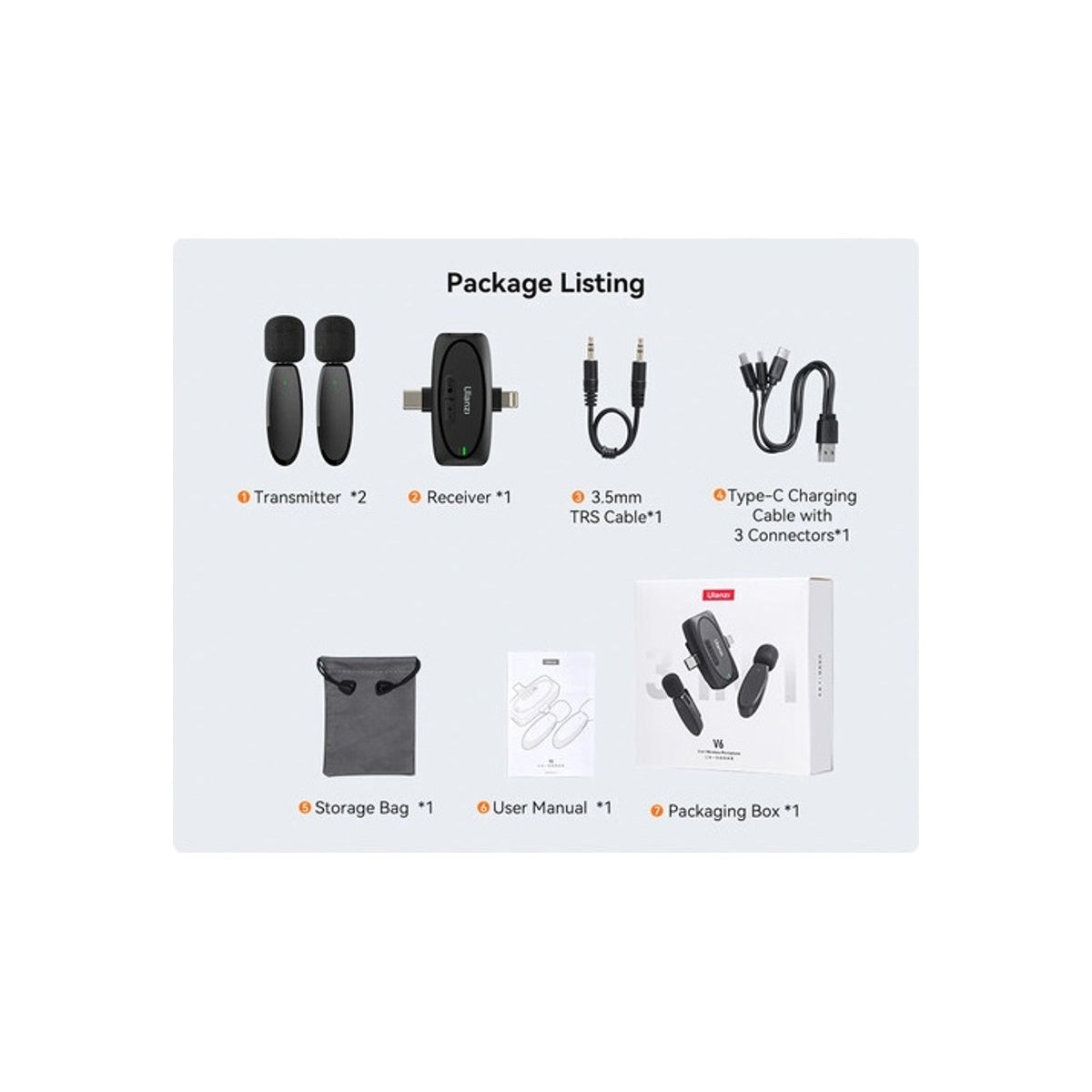 Ulanzi V6 3 in 1 Plug & Play Dual Wireless Lavalier Microphone Ulanzi V6 Wireless