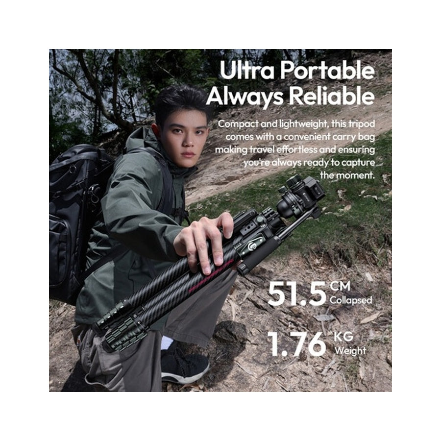 Ulanzi GlideGo JJ06 Carbon Fiber Travel Video Tripod with UKA Quick Release Head