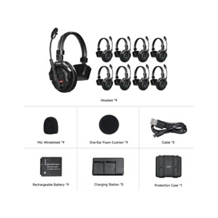 Synco X-Talk X9 Wireless Intercom System with 9 Single-Ear Headsets