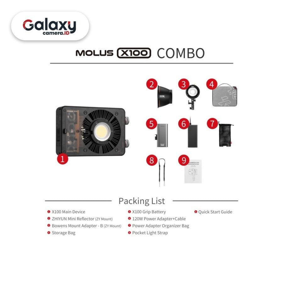 Zhiyun Molus X100 Combo Bi-Color LED Lampu Lighting 100W Resmi
