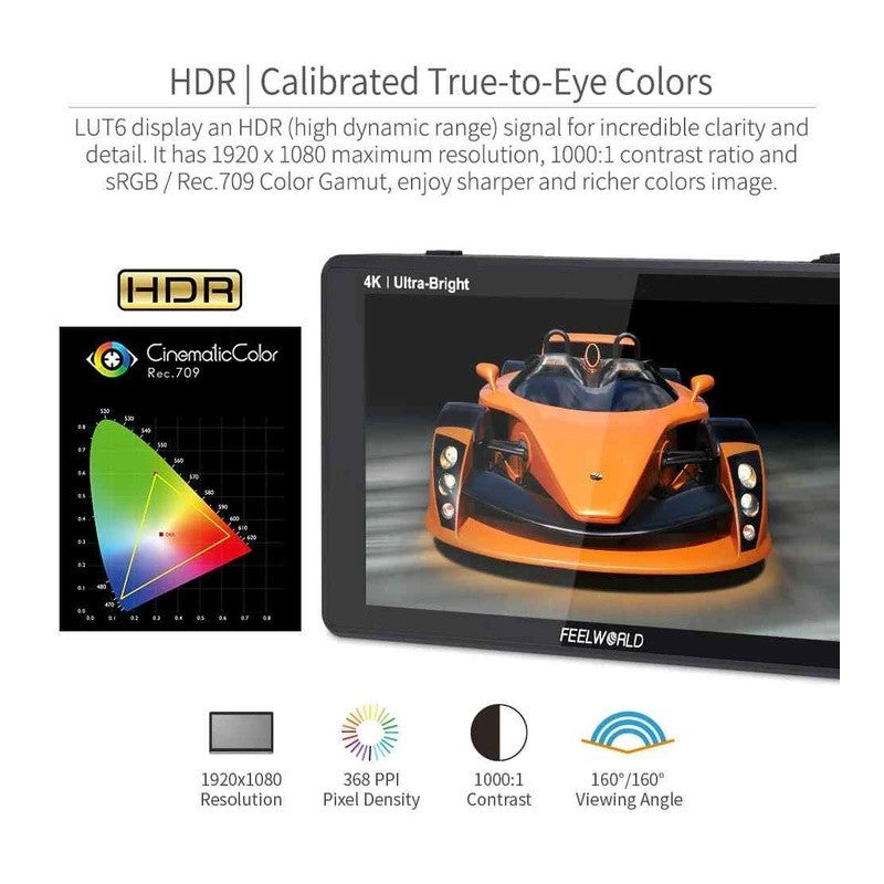 FeelWorld LUT6S 6" 4K HDMI/3G-SDI Touchscreen Monitor