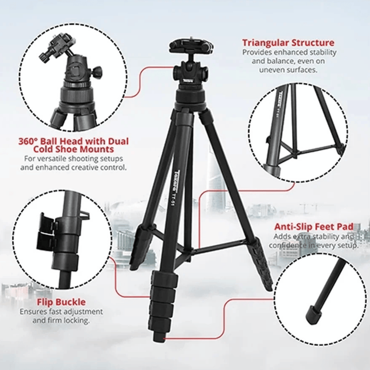 Takara TT-51 Tripod Traveller with Ball Head untuk Kamera & Smartphone Compact & Portable Traveler Lightweight Tripod