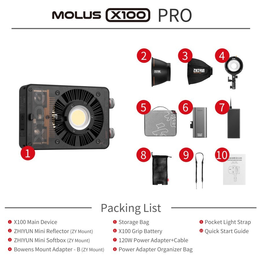 Zhiyun Molus X100 Pro Bi-Color Compact LED Lampu Lighting 100W Resmi