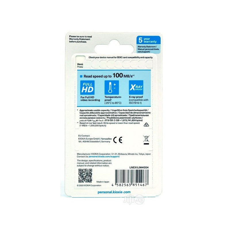 Memory SDXC Kioxia Exceria 64GB 100mb/s