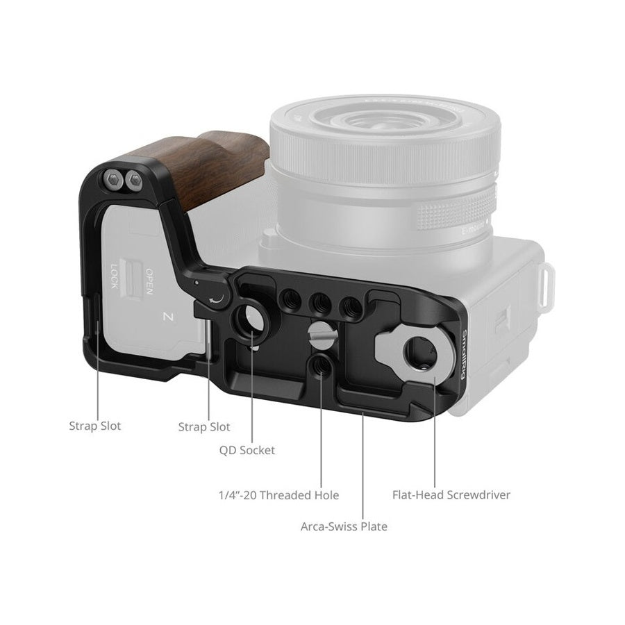 SmallRig 4864 L-Shape Mount Plate with Wooden Handle for Sony ZV-E10 II