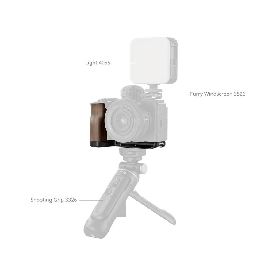 SmallRig 4864 L-Shape Mount Plate with Wooden Handle for Sony ZV-E10 II