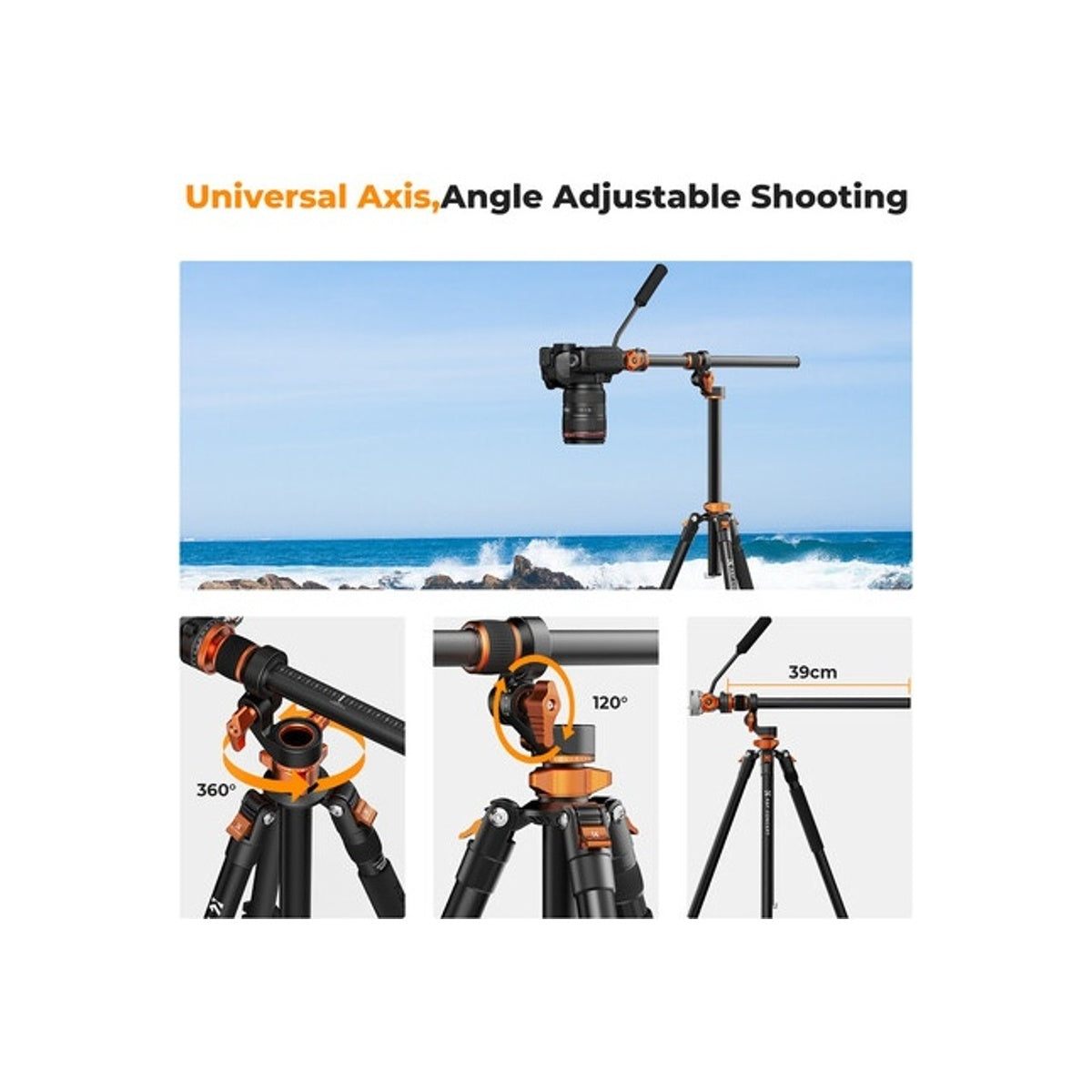 K&F Concept T254A7 Video Tripod with FH-03 Fluid Head