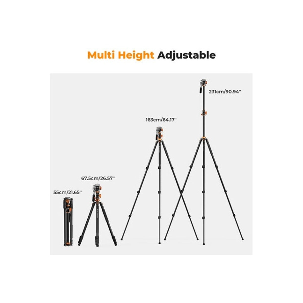 K&F Concept T254A7 Video Tripod with FH-03 Fluid Head