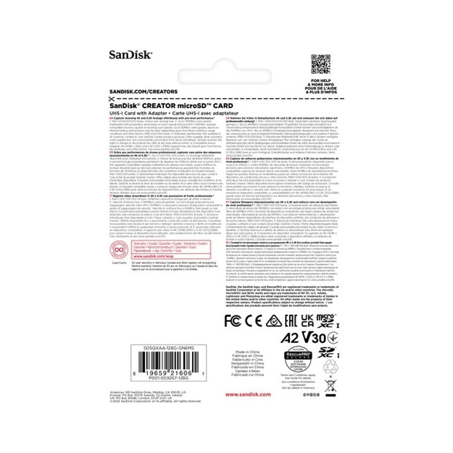 SanDisk Creator MicroSDXC 128GB UHS-I 190MB/s Memory Card SanDisk Micro SDHC MicroSD 128 GB