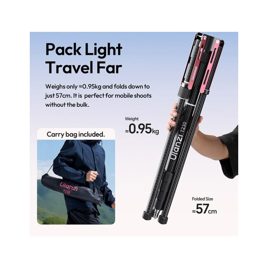 Ulanzi T230 Carbon Fiber Reversible Leg Light Stand Tripod Selfie Stick Boom Arm