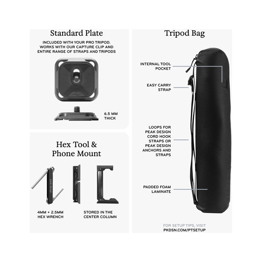 PEAK DESIGN PRO TRIPOD BLACK Carbon Fiber Tripod Camera with Ball Head Carbon Fibre Peak Design PT-S-BK-1