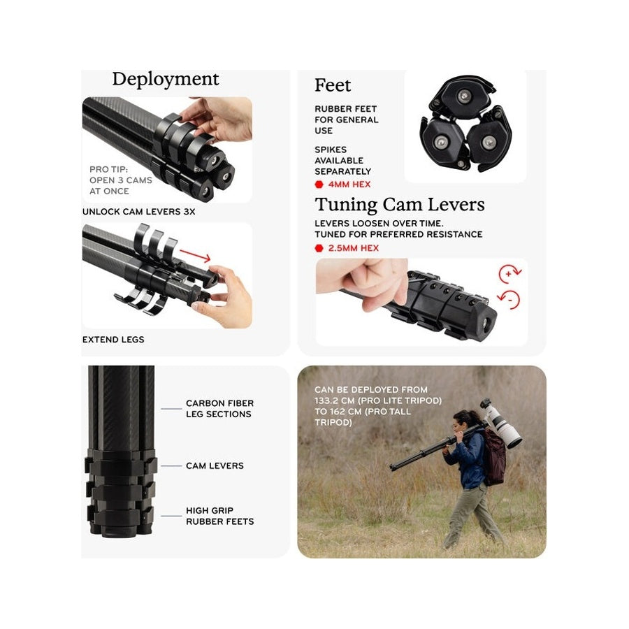 PEAK DESIGN PRO TRIPOD BLACK Carbon Fiber Tripod Camera with Ball Head Carbon Fibre Peak Design PT-S-BK-1