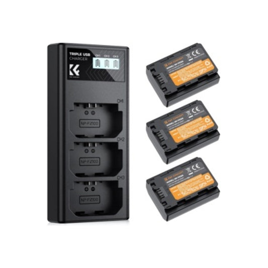 K&F Concept NP-FZ100 Battery and Three Slot Charger 3 Pack Replacement Baterai