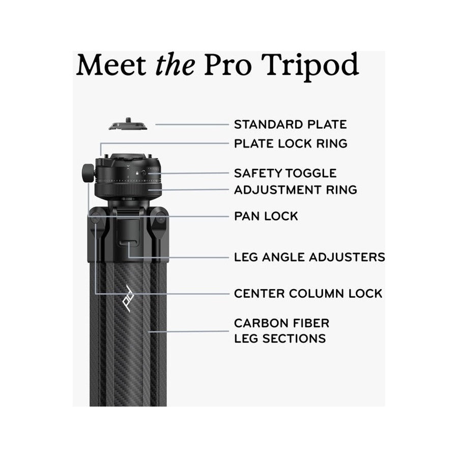 PEAK DESIGN PRO TRIPOD BLACK Carbon Fiber Tripod Camera with Ball Head Carbon Fibre Peak Design PT-S-BK-1