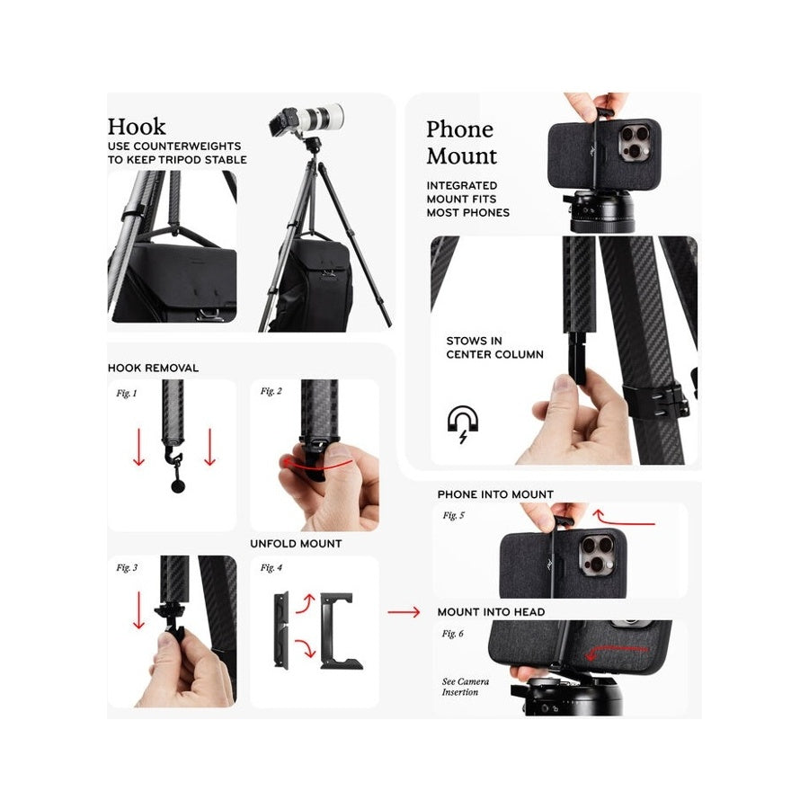 PEAK DESIGN PRO TRIPOD BLACK Carbon Fiber Tripod Camera with Ball Head Carbon Fibre Peak Design PT-S-BK-1