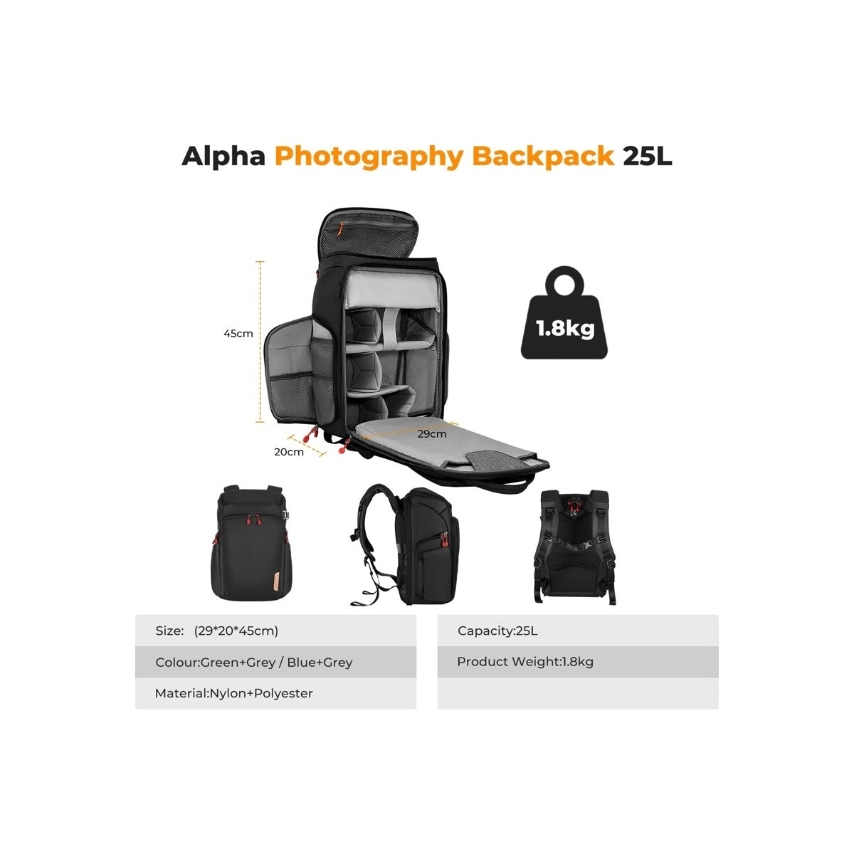 K&F Backpack 25L Nature Wander 01 (Black + Red)