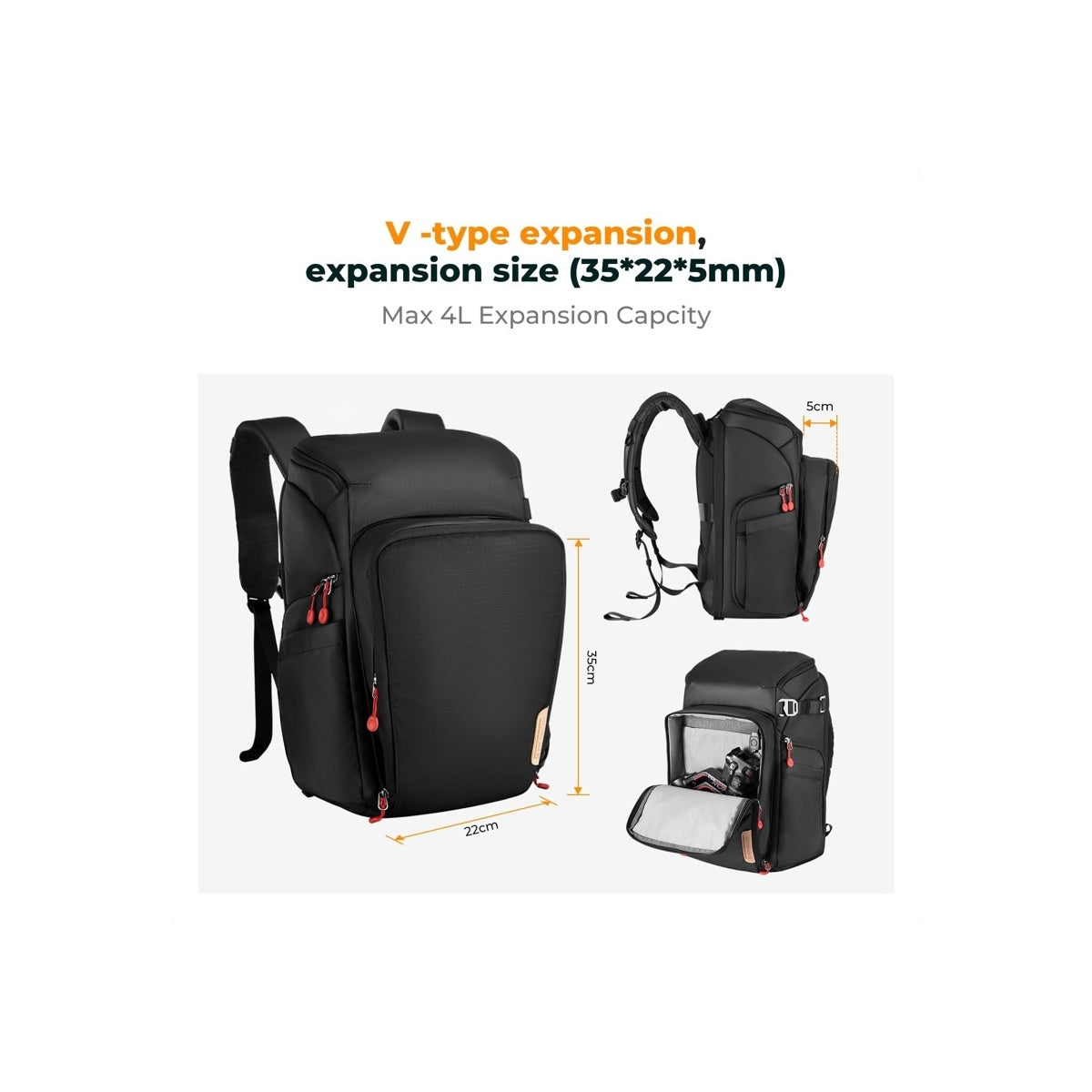 K&F Backpack 25L Nature Wander 01 (Black + Red)