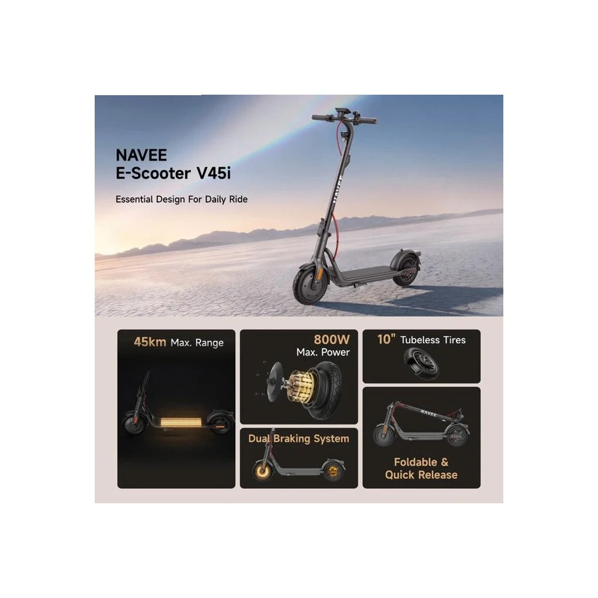 NAVEE V45i Electric Scooter Dewasa Lipat 800W 45Km TCS