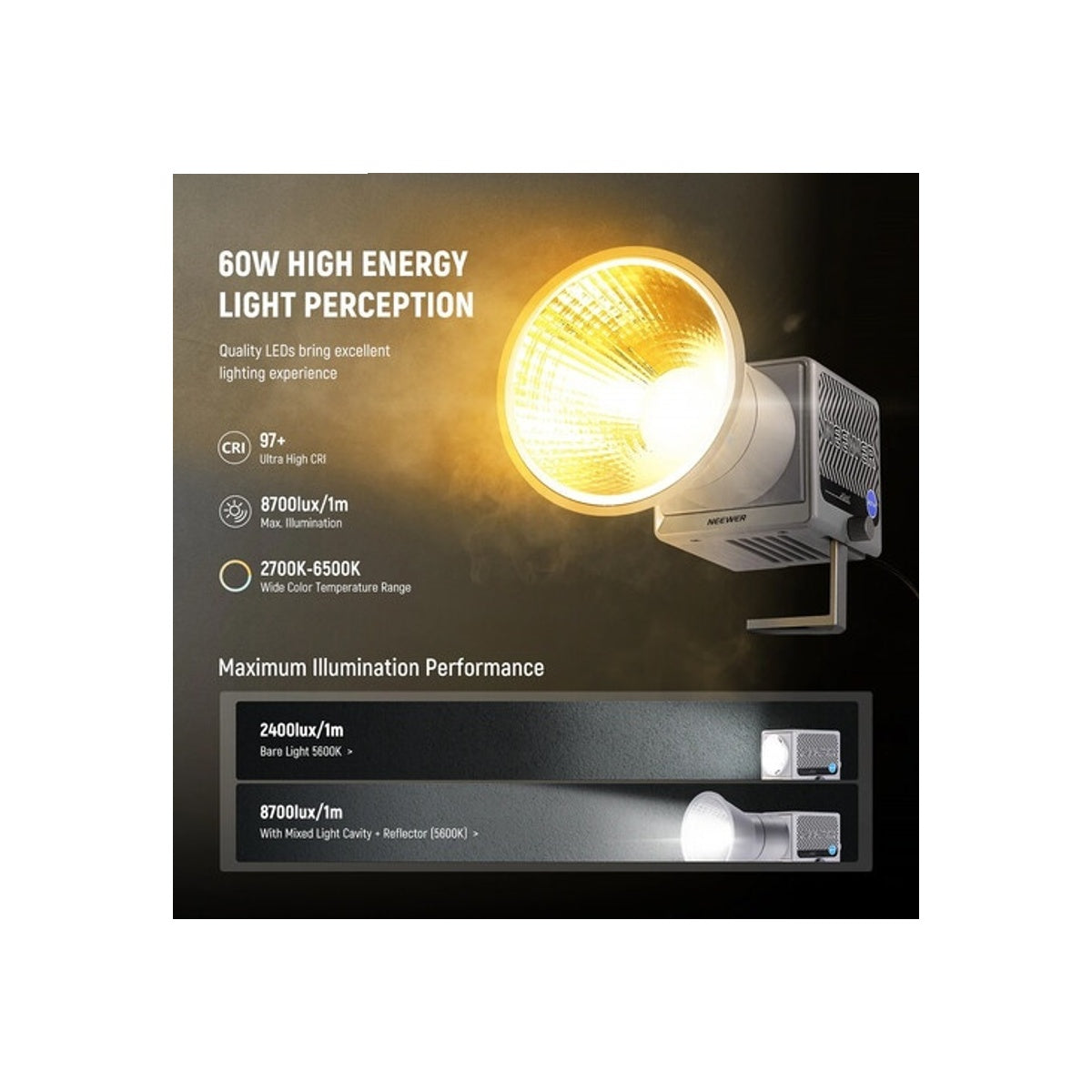 Neewer HS60B 60W Portable Mini COB LED Video Light Studio Lightning