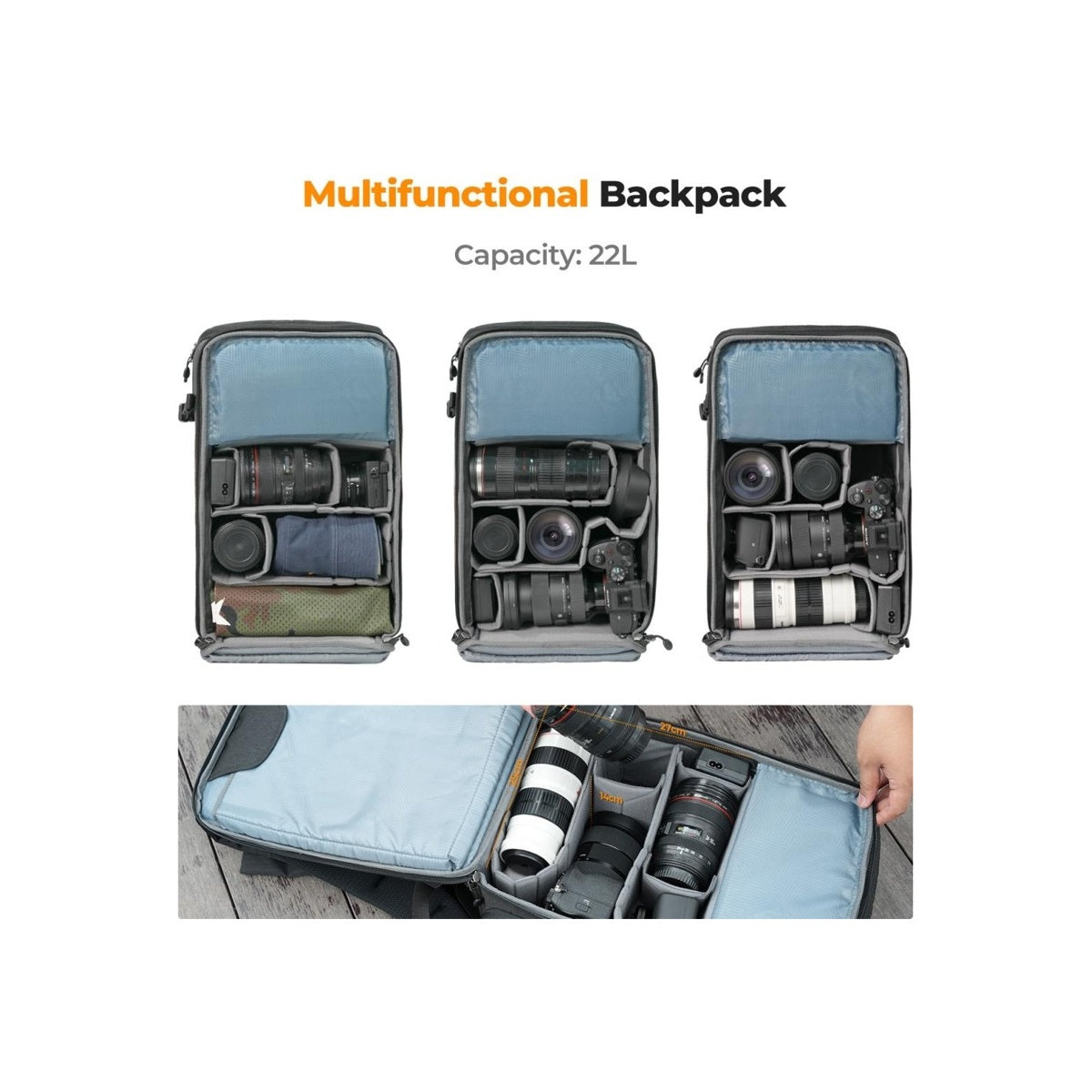 K&F Backpack 22L Nature Wander 11 (Black)Tas Kamera Backpack