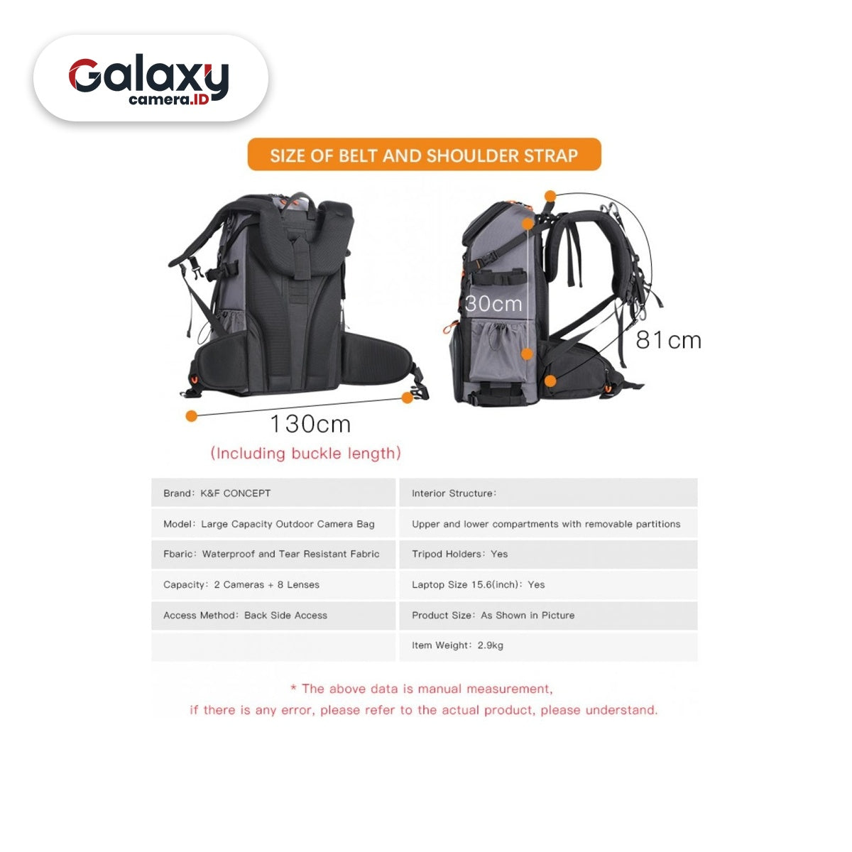 KNF K&F Concept 33L Travel Camera Bag Backpack Tas Kamera (KF13.107)