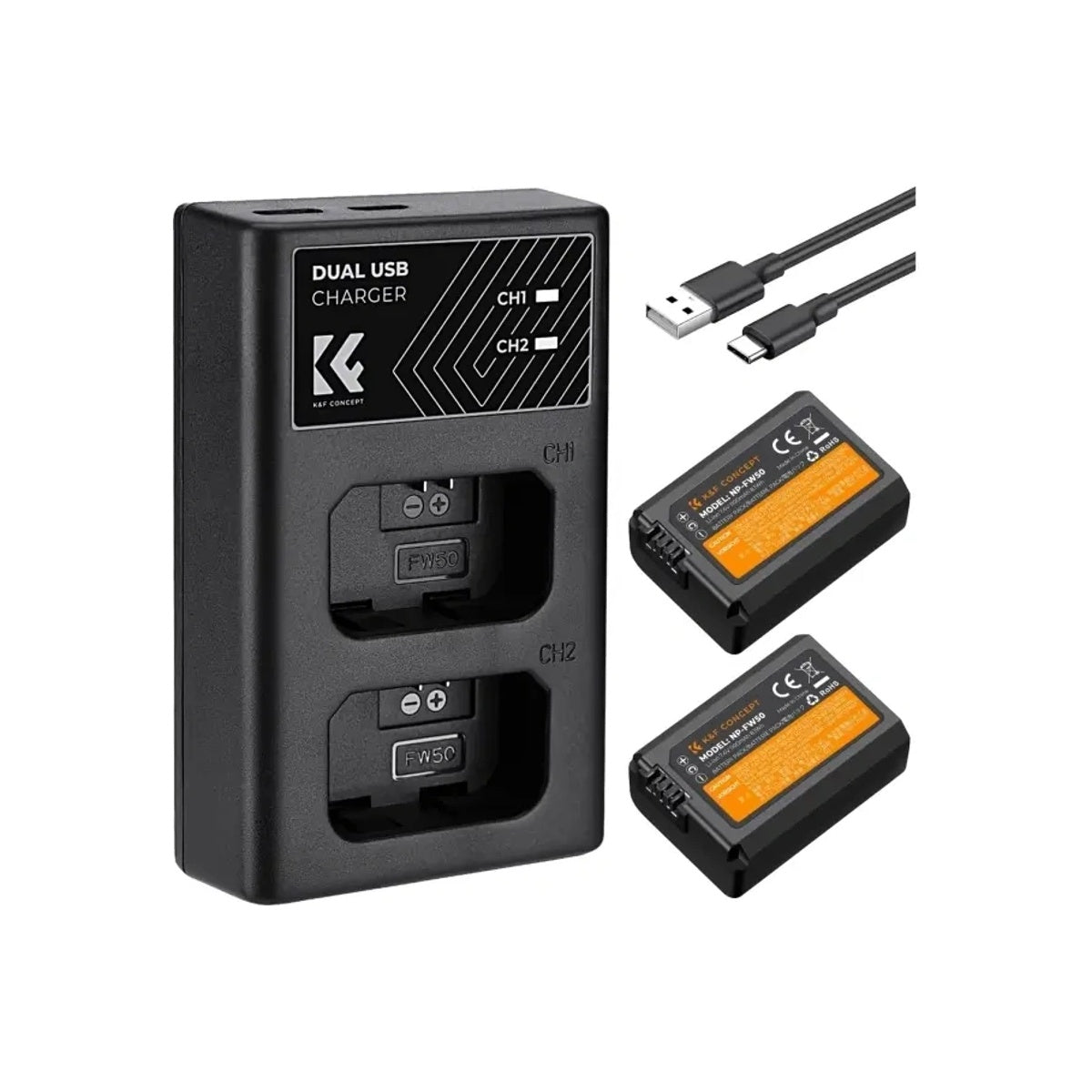 KNF K&F Concept 2PCS Battery NP-FW50 + Dual Slot Charger (KF28.0015)