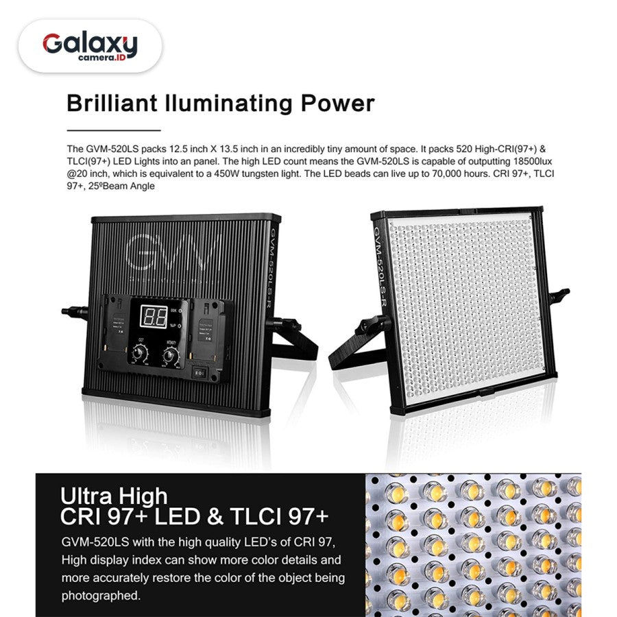 GVM-520LS-B Bi-Color LED Video Light 3200K~5600K CRI & TLCI 97+