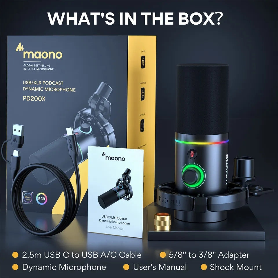 Maono PD200X RGB USB XLR Dynamic Microphone Podcast Streaming