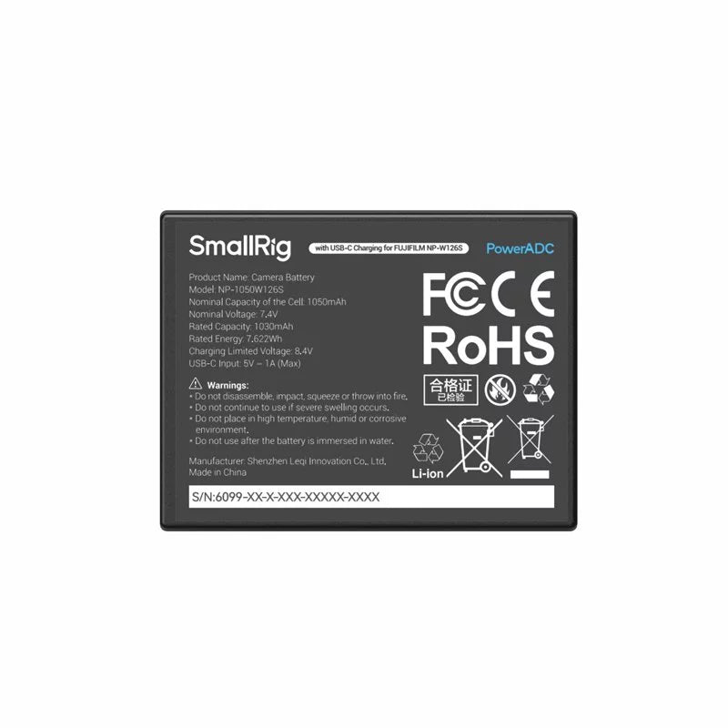 SMALLRIG NP-W126S Camera Battery with USB-C Charging for Fujifilm NPW126S Small Rig Baterai Kamera Fuji SmallRig 6099