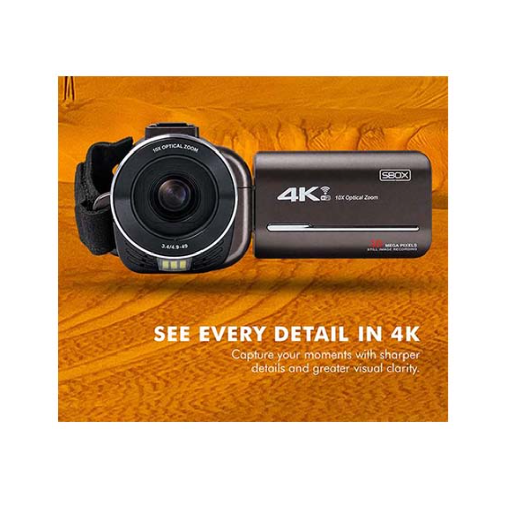 SBOX WX90 Camcorder 4K with 10x Optical Zoom Brown